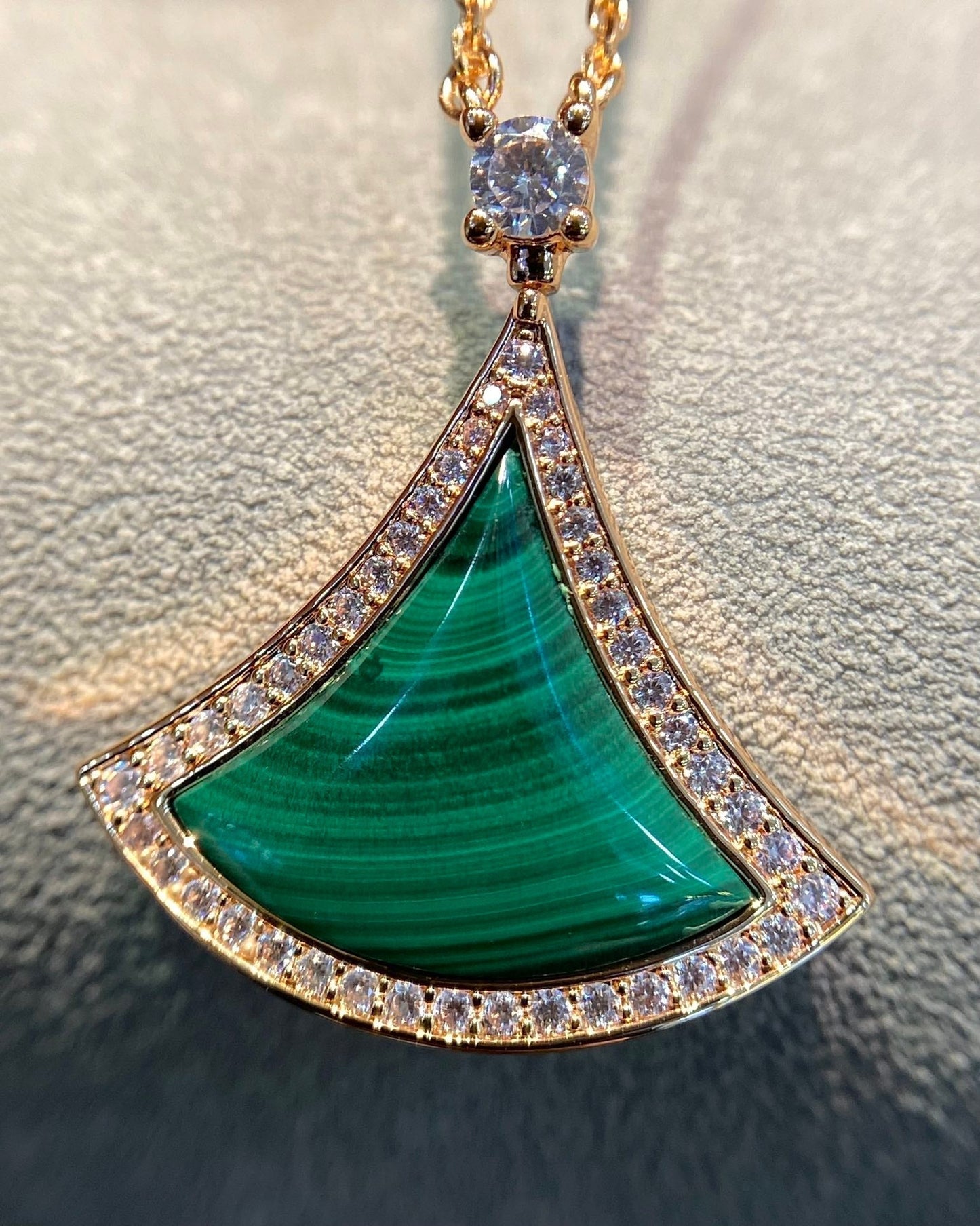 [Dawnora Jewelry]DREAM MALACHITE DIAMOND PAVED PINK GOLD NECKLACE