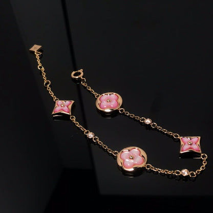 [Dawnora Jewelry]STAR AND SUN 4 MOTIF PINK MOP PINK GOLD BRACELET