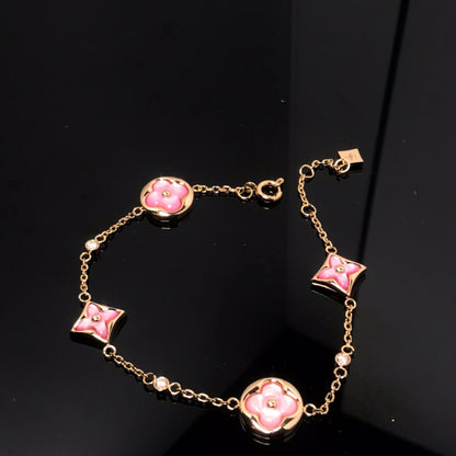 [Dawnora Jewelry]STAR AND SUN 4 MOTIF PINK MOP PINK GOLD BRACELET