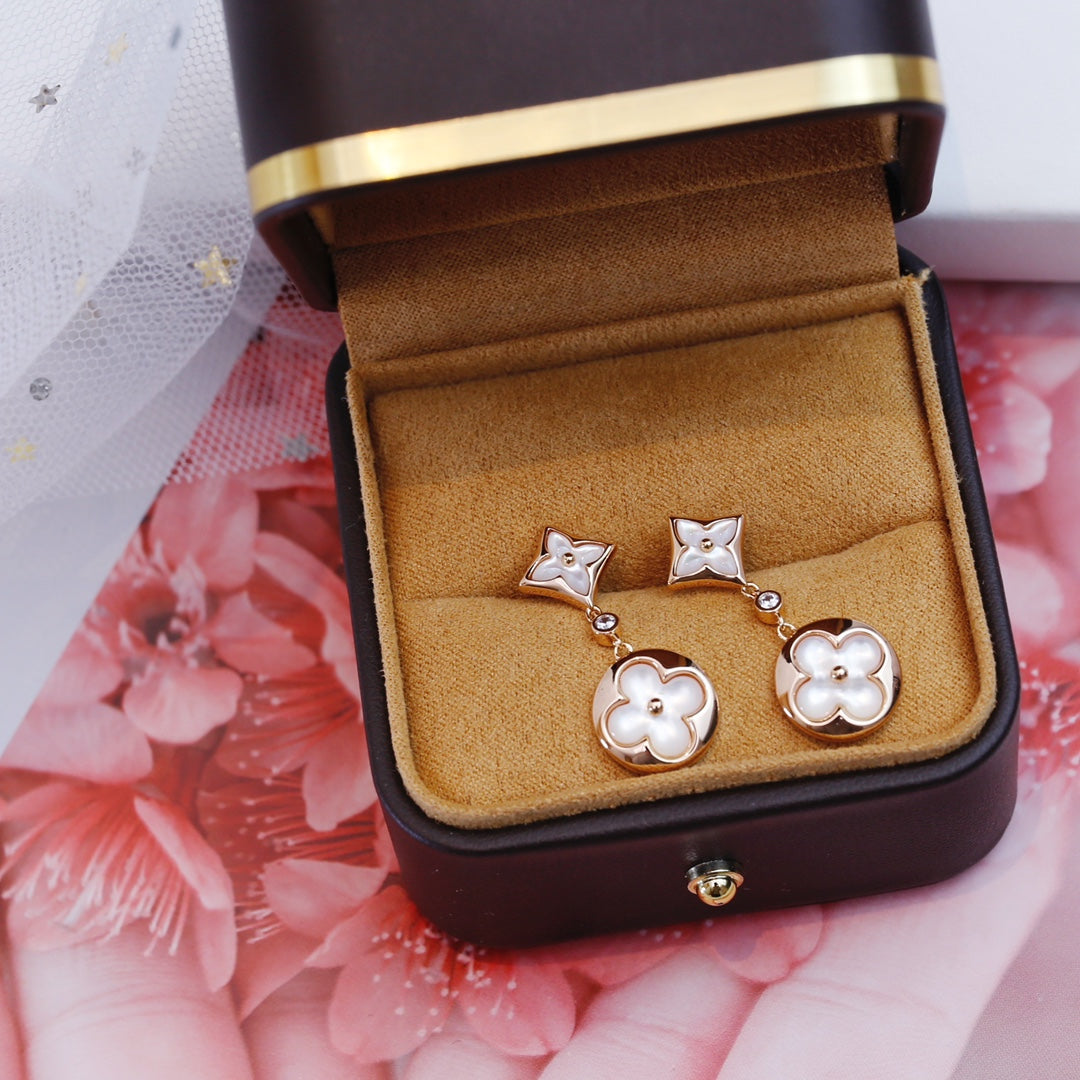 [Dawnora Jewelry]STAR AND SUN PINK GOLD MOP DROP EARRINGS