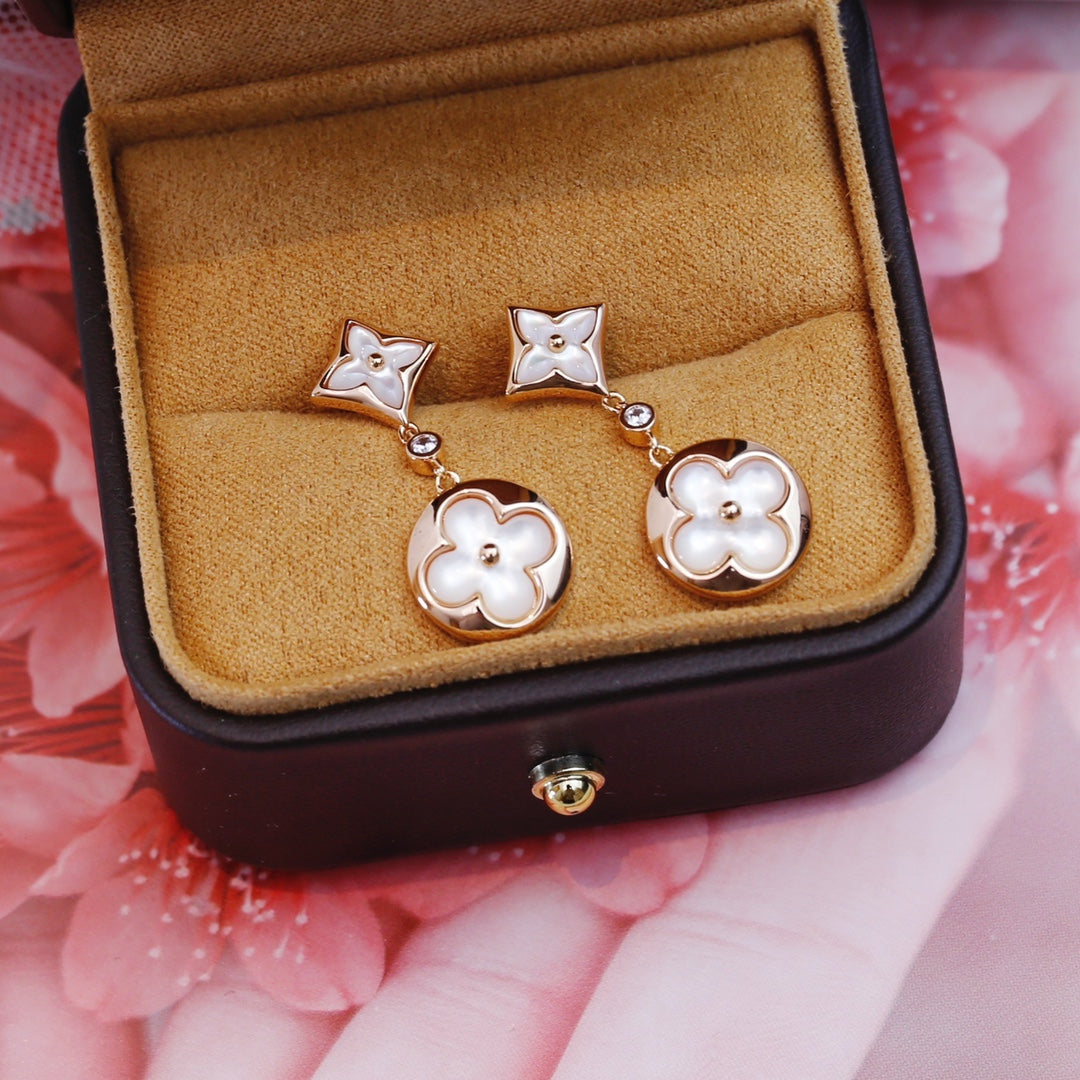 [Dawnora Jewelry]STAR AND SUN PINK GOLD MOP DROP EARRINGS