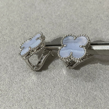 [Dawnora Jewelry]CLOVER CHALCEDONY SILVER STUD EARRINGS