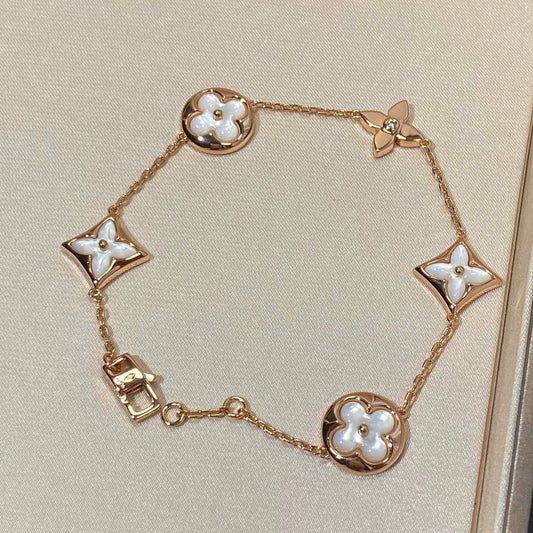 [Dawnora Jewelry]STAR AND SUN 5 MOTIF MOP PINK GOLD BRACELET