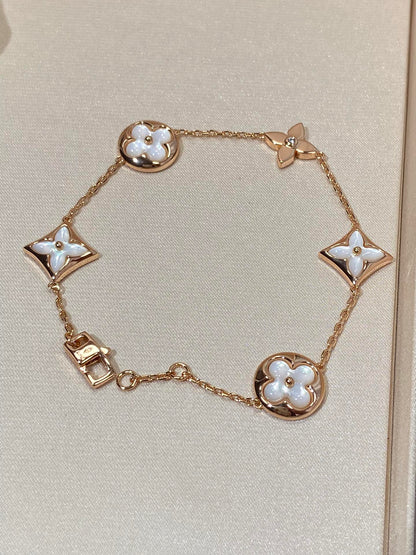 [Dawnora Jewelry]STAR AND SUN 5 MOTIF MOP PINK GOLD BRACELET