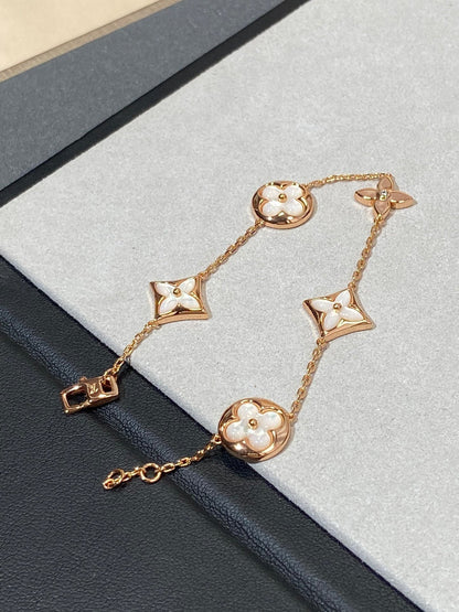 [Dawnora Jewelry]STAR AND SUN 5 MOTIF MOP PINK GOLD BRACELET
