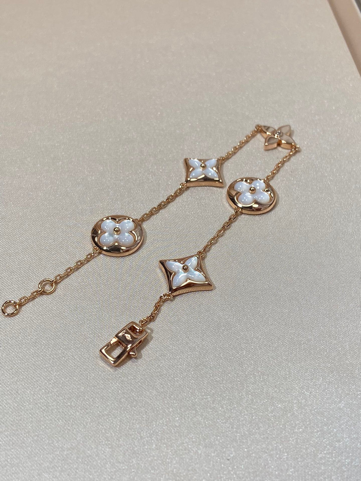 [Dawnora Jewelry]STAR AND SUN 5 MOTIF MOP PINK GOLD BRACELET