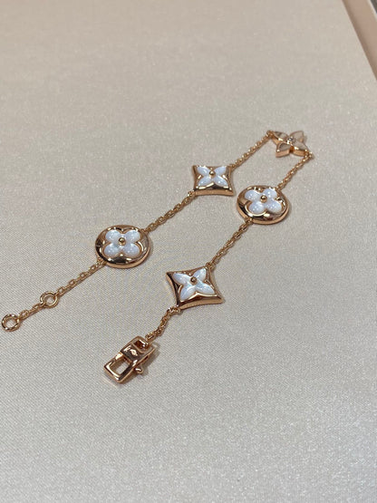 [Dawnora Jewelry]STAR AND SUN 5 MOTIF MOP PINK GOLD BRACELET