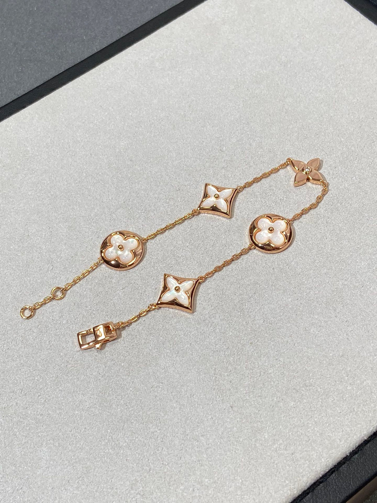 [Dawnora Jewelry]STAR AND SUN 5 MOTIF MOP PINK GOLD BRACELET