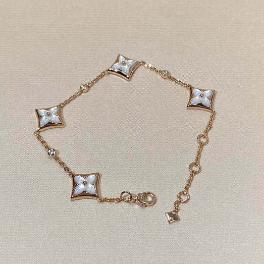 [Dawnora Jewelry]STAR 4 MOTIF MOP DIAMOND PINK GOLD BRACELET