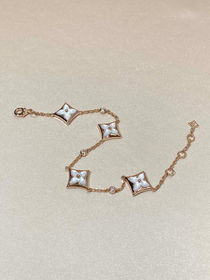 [Dawnora Jewelry]STAR 4 MOTIF MOP DIAMOND PINK GOLD BRACELET