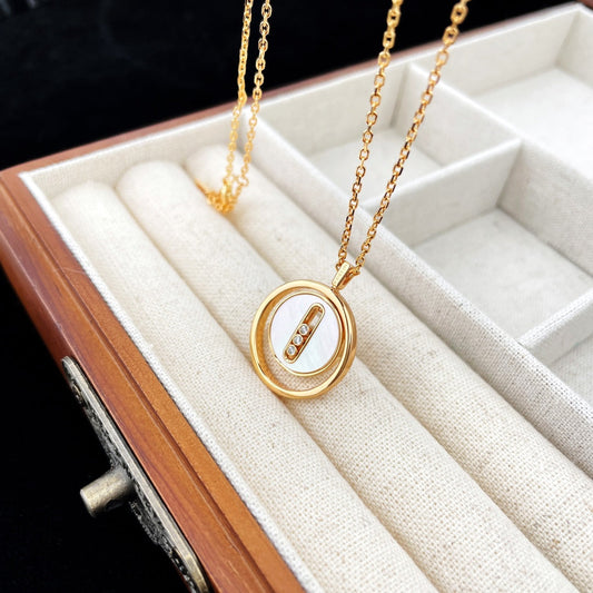 [Dawnora Jewelry]LUCKY MOVE MOP PINK GOLD NECKLACE