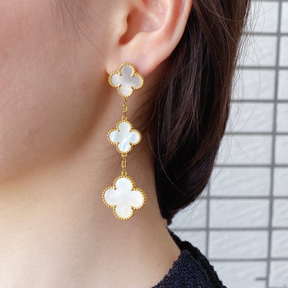 [Dawnora Jewelry]CLOVER MOP 3 MOTIFS GOLD EARRINGS