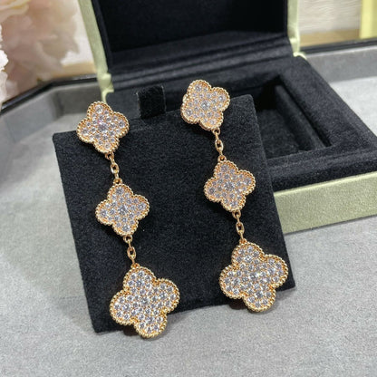 [Dawnora Jewelry]CLOVER 3 MOTIFS DIAMOND PAVED ROSE GOLD EARRINGS