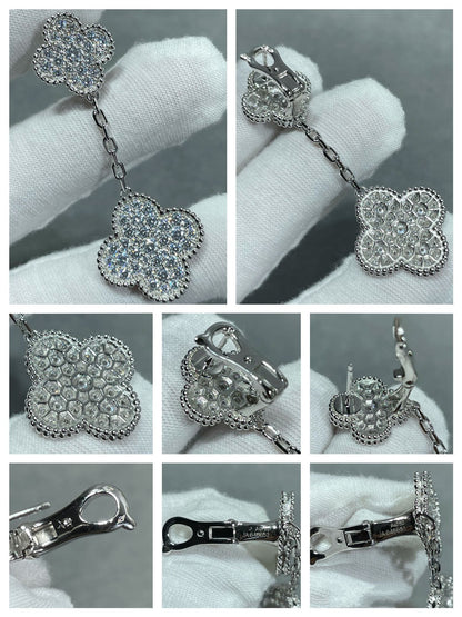 [Dawnora Jewelry]CLOVER 2 MOTIFS DIAMOND PAVED SILVER EARRINGS