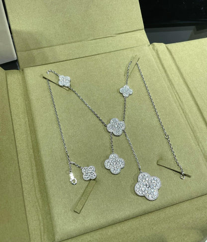 [Dawnora Jewelry]CLOVER 6 MOTIF DIAMOND PAVED NECKLACE