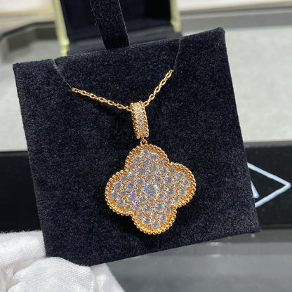 [Dawnora Jewelry]CLOVER 25MM LARGE PEDANT DIAMOND PAVED LONG NECKLACE