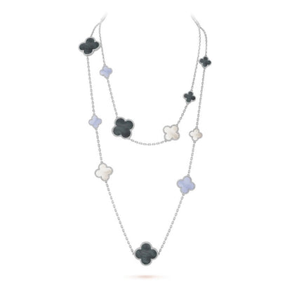 [Dawnora Jewelry]CLOVER 16 MOTIF CHALCEDONY MOP SILVER NECKLACE