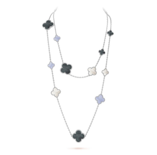 [Dawnora Jewelry]CLOVER 16 MOTIF CHALCEDONY MOP SILVER NECKLACE