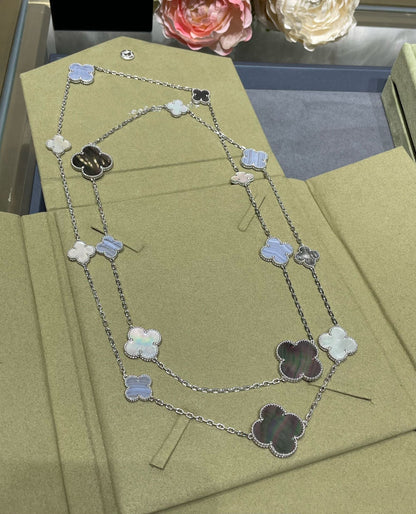 [Dawnora Jewelry]CLOVER 16 MOTIF CHALCEDONY MOP SILVER NECKLACE