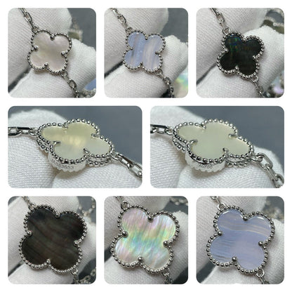 [Dawnora Jewelry]CLOVER 16 MOTIF CHALCEDONY MOP SILVER NECKLACE