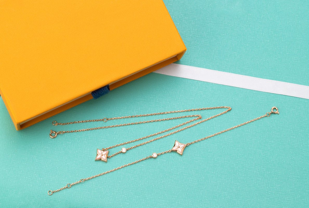 [Dawnora Jewelry]STAR PINK MOP 1 DIAMOND PINK GOLD NECKLACE