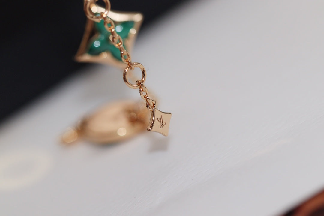 [Dawnora Jewelry]STAR AND SUN 4 MOTIF PINK GOLD MALACHITE BRACELET