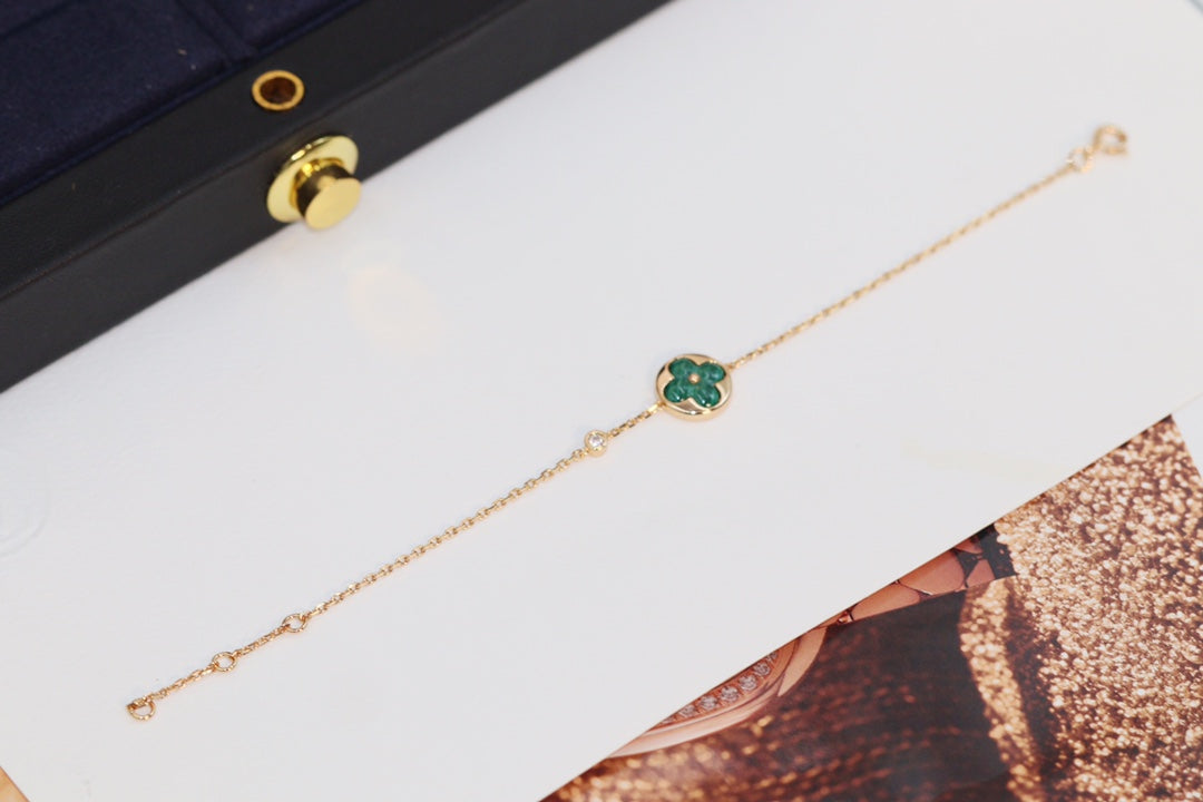 [Dawnora Jewelry]STAR AND SUN 4 MOTIF PINK GOLD MALACHITE BRACELET