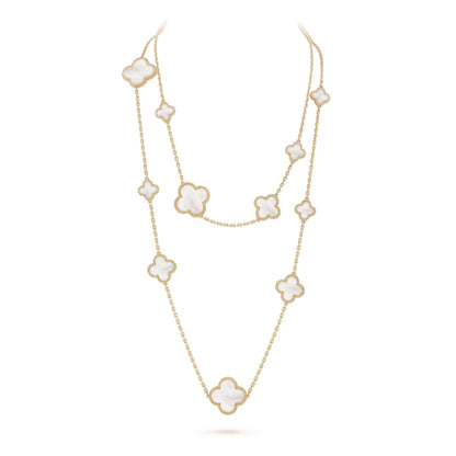 [Dawnora Jewelry]CLOVER 16 MOTIF WHITE MOP GOLD NECKLACE