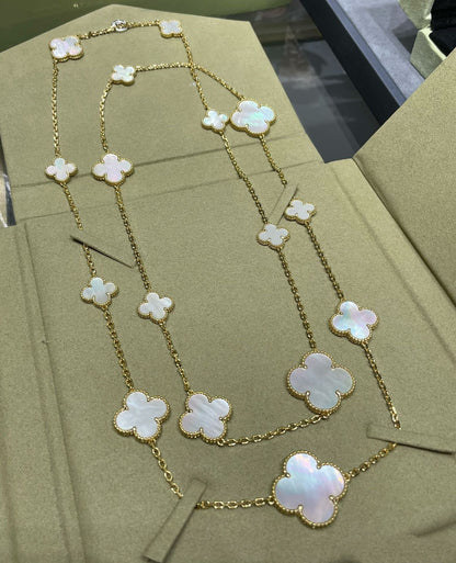 [Dawnora Jewelry]CLOVER 16 MOTIF WHITE MOP GOLD NECKLACE