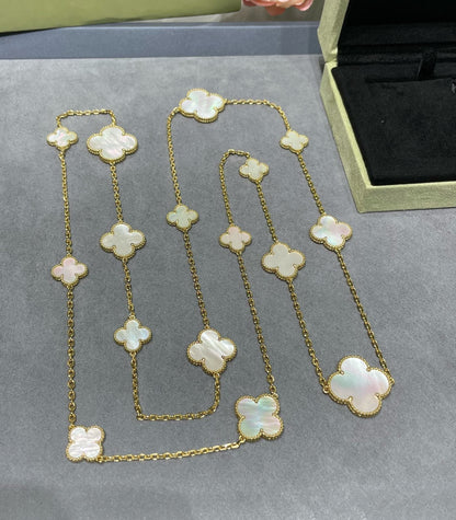[Dawnora Jewelry]CLOVER 16 MOTIF WHITE MOP GOLD NECKLACE