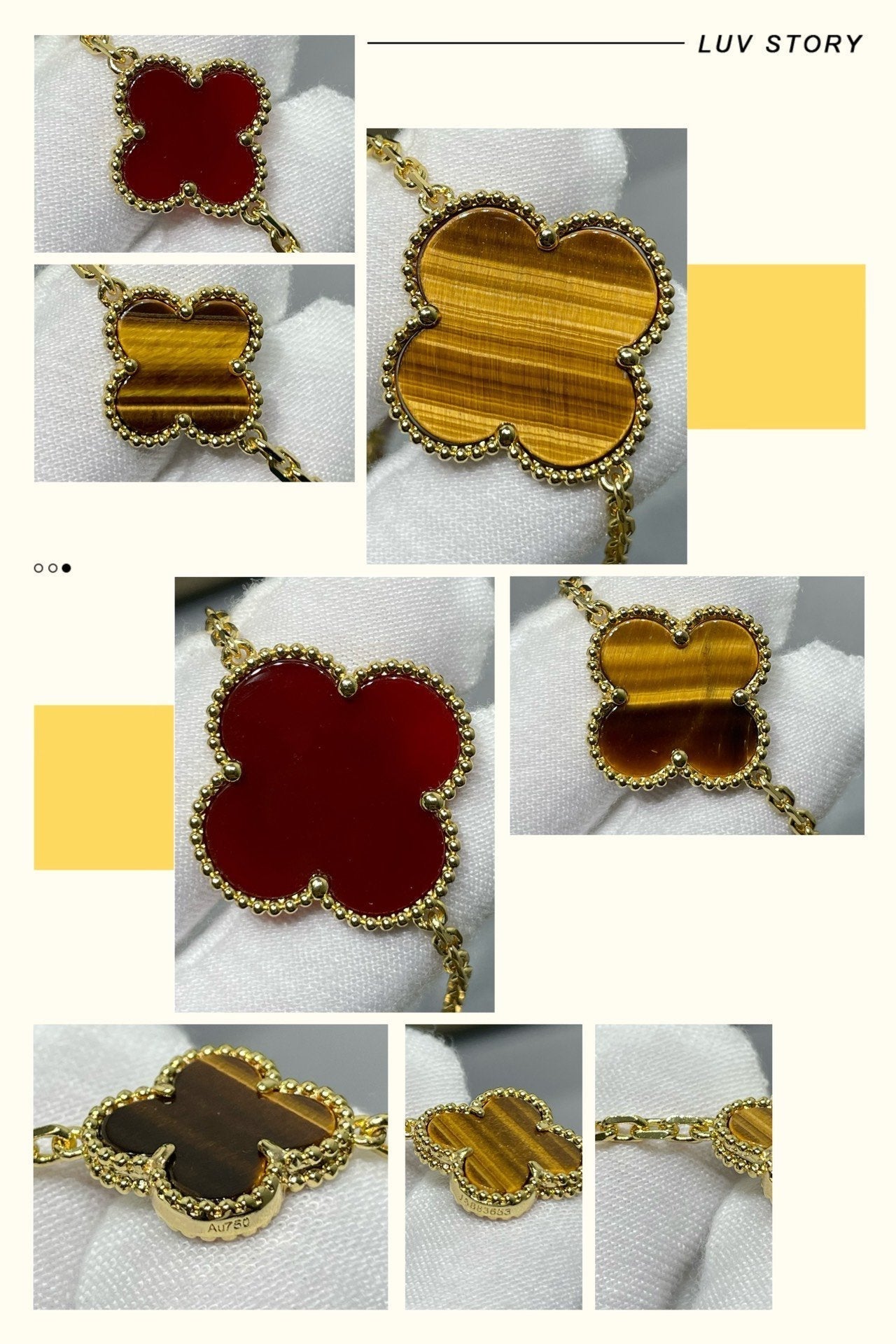 [Dawnora Jewelry]CLOVER 16 MOTIF CARNELIAN TIGER EYE ROSE GOLD NECKLACE