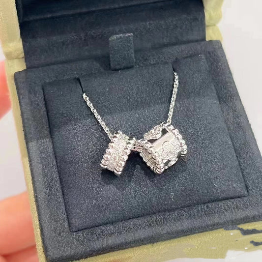 [Dawnora Jewelry]PERLEE DOUBLE PENDANT SILVER DIAMOND NECKLACE
