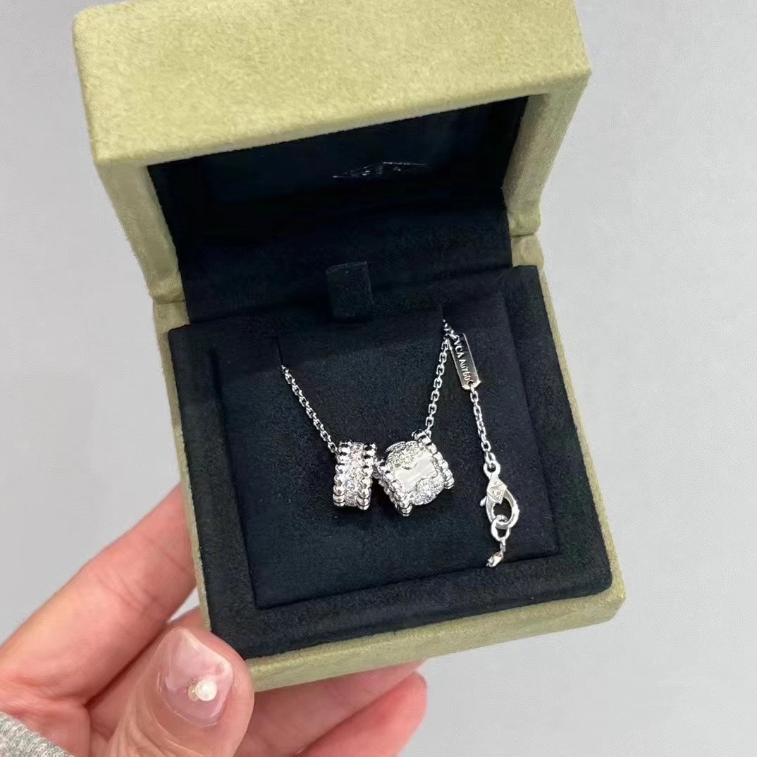 [Dawnora Jewelry]PERLEE DOUBLE PENDANT SILVER DIAMOND NECKLACE