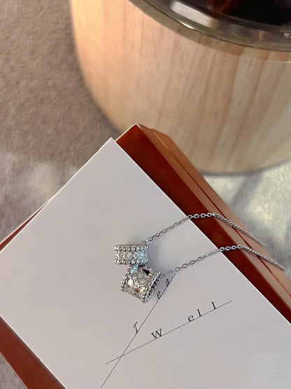 [Dawnora Jewelry]PERLEE DOUBLE PENDANT SILVER DIAMOND NECKLACE