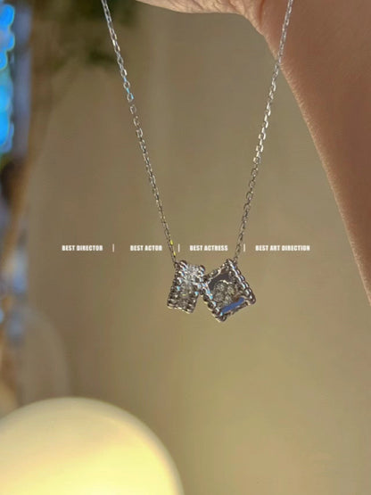 [Dawnora Jewelry]PERLEE DOUBLE PENDANT SILVER DIAMOND NECKLACE