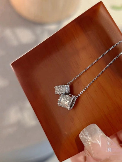 [Dawnora Jewelry]PERLEE DOUBLE PENDANT SILVER DIAMOND NECKLACE