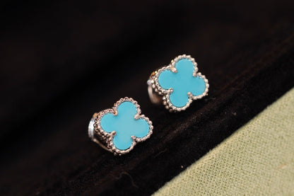 [Dawnora Jewelry]CLOVER MINI TURQUOISE SILVER STUD EARRINGS
