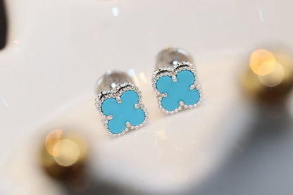 [Dawnora Jewelry]CLOVER MINI TURQUOISE SILVER STUD EARRINGS