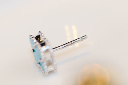 [Dawnora Jewelry]CLOVER MINI TURQUOISE SILVER STUD EARRINGS
