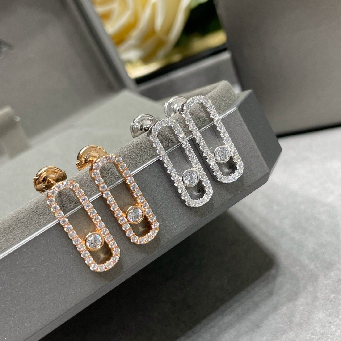 [Dawnora Jewelry]MOVE UNO STUD DIAMOND PAVED EARRINGS