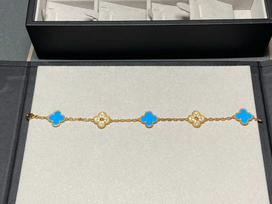 [Dawnora Jewelry] CLOVER 5 MOTIF BLUE AGATE BRACELET COLLECTION