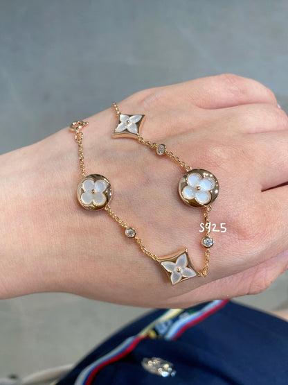 [Dawnora Jewelry]STAR AND SUN 4 MOTIF WHITE MOP PINK GOLD BRACELET