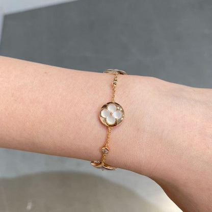 [Dawnora Jewelry]STAR AND SUN 4 MOTIF WHITE MOP PINK GOLD BRACELET
