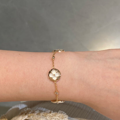 [Dawnora Jewelry]STAR AND SUN 4 MOTIF WHITE MOP PINK GOLD BRACELET