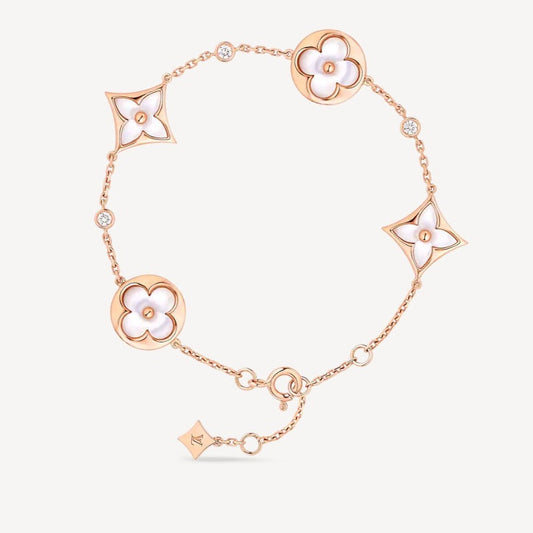 [Dawnora Jewelry]STAR AND SUN 4 MOTIF WHITE MOP PINK GOLD BRACELET