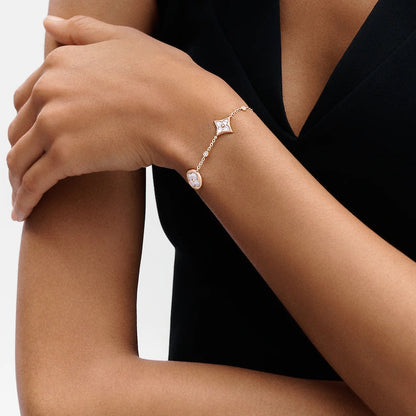 [Dawnora Jewelry]STAR AND SUN 4 MOTIF WHITE MOP PINK GOLD BRACELET