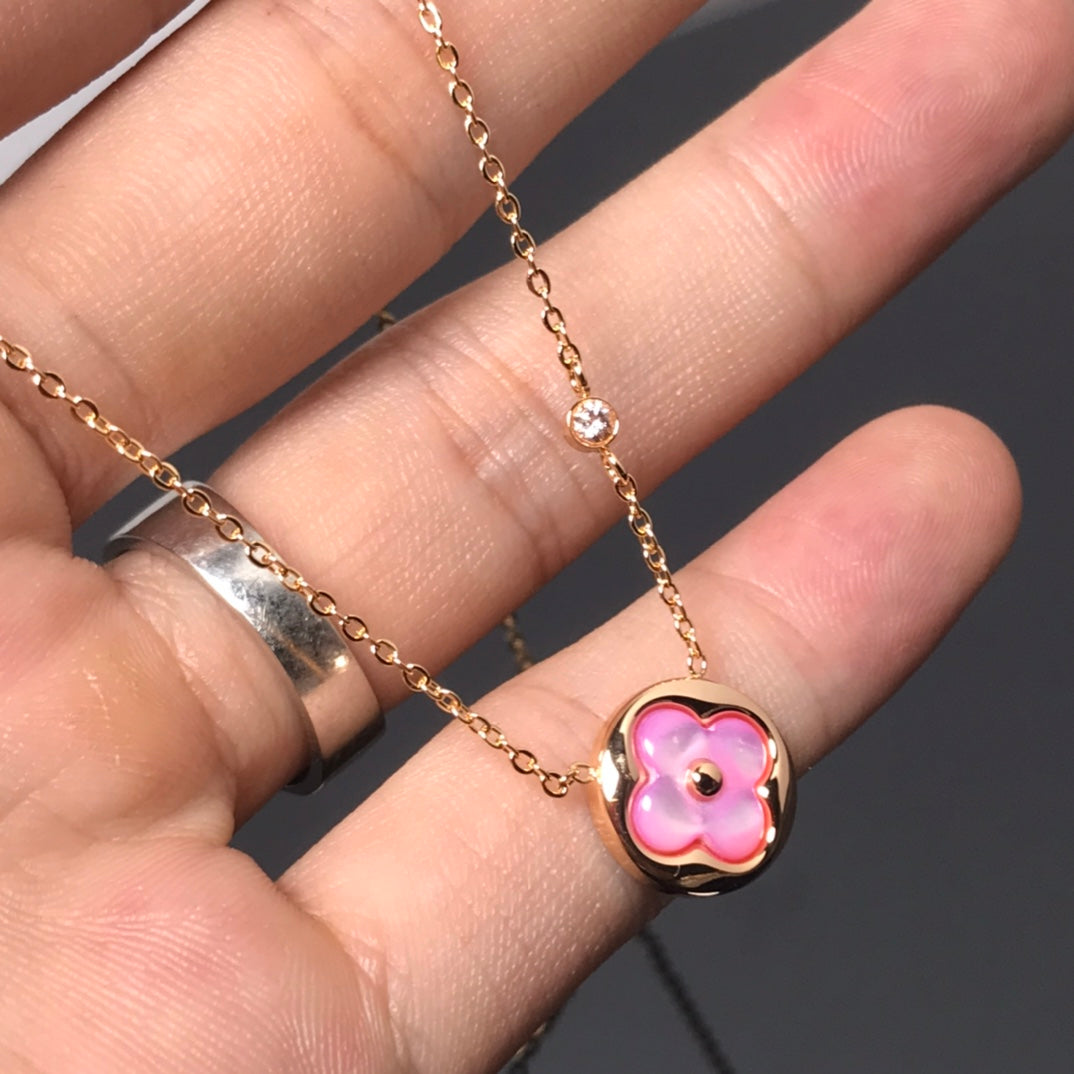 [Dawnora Jewelry]COLOR BLOSSOM PINK MOP SUN GOLD NECKLACE