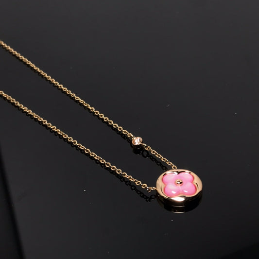 [Dawnora Jewelry]COLOR BLOSSOM PINK MOP SUN GOLD NECKLACE