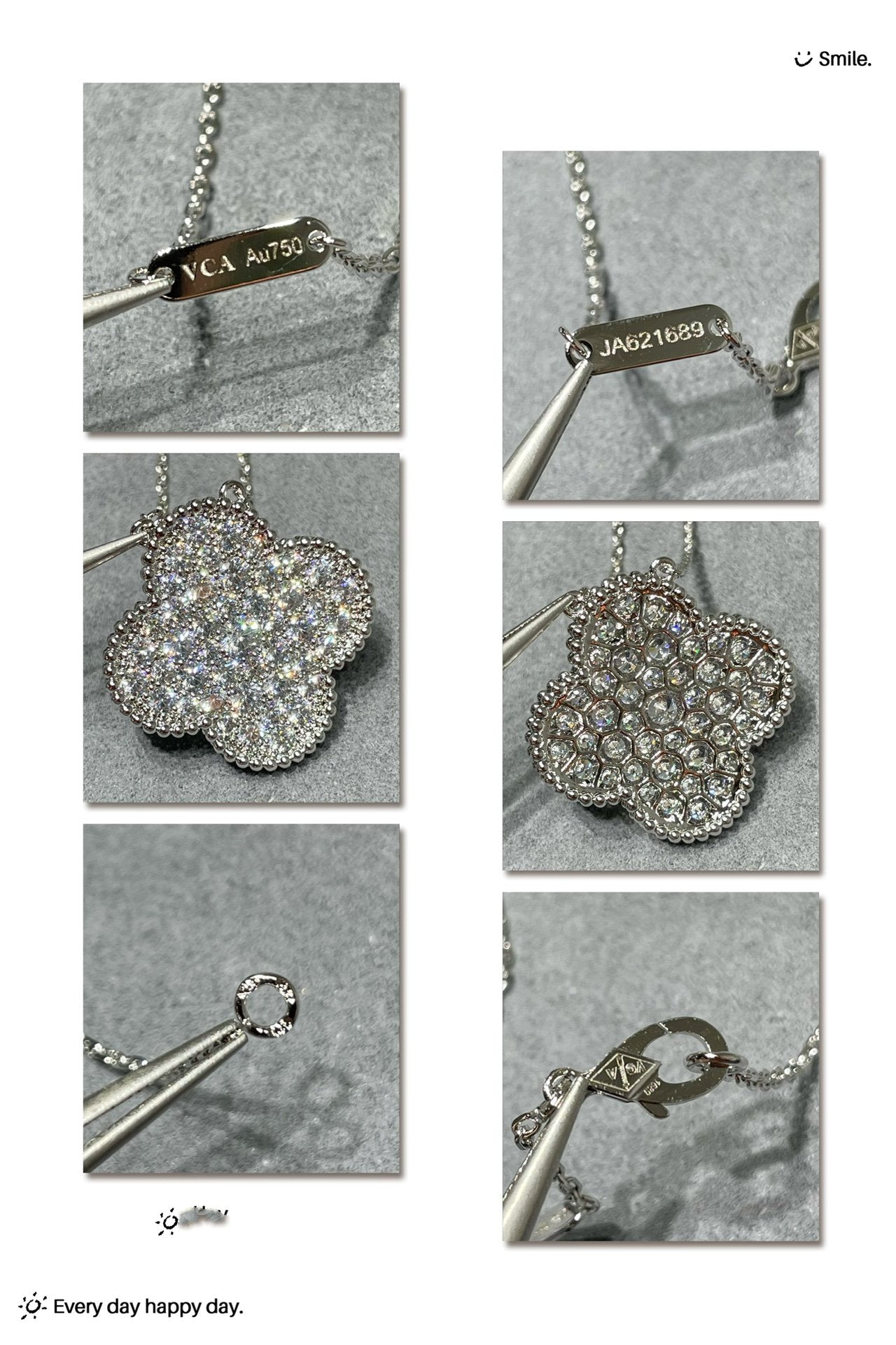 [Dawnora Jewelry]CLOVER 25MM LARGE PENDANT DIAMOND PAVED SILVER NECKLACE