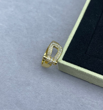 [Dawnora Jewelry]Wide Hoof-Shaped Diamond-Studded Ring